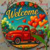 Vintage Red Truck Heart Balloons Iron Wall Art Decor