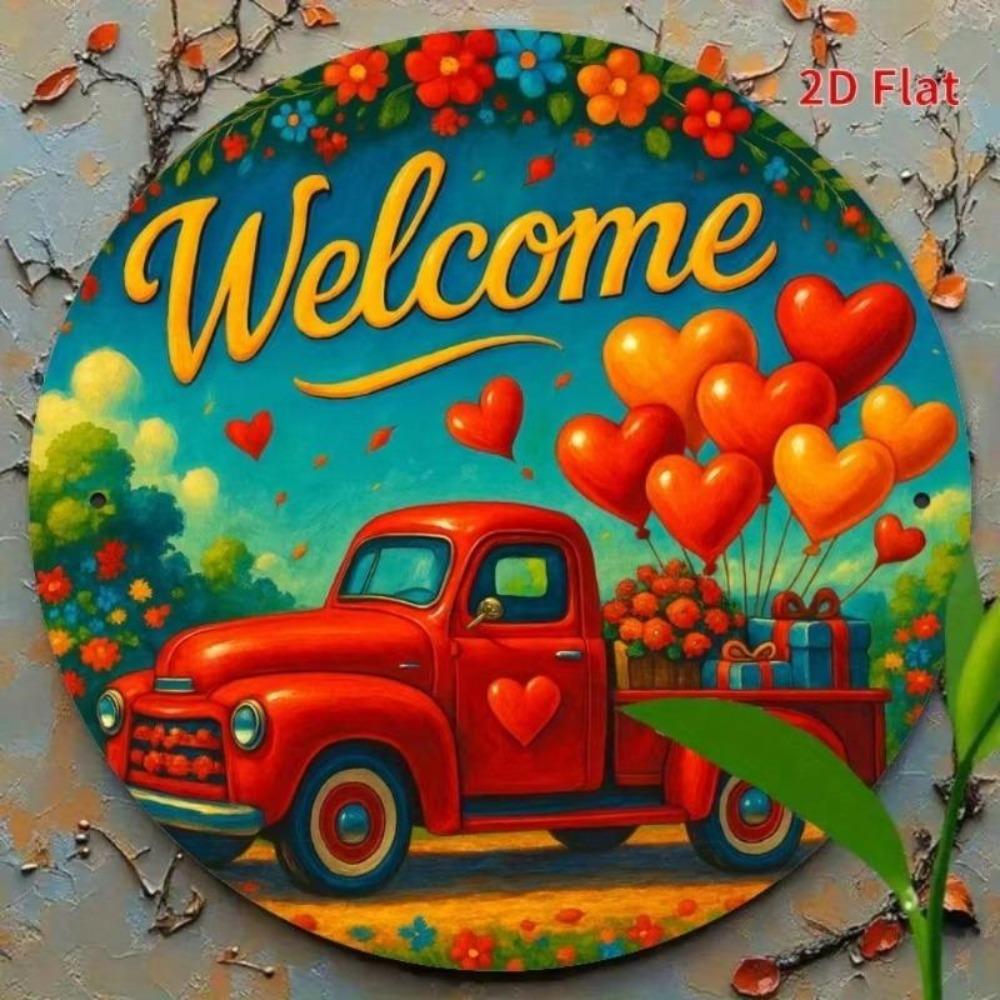 Vintage Red Truck Heart Balloons Iron Wall Art Decor