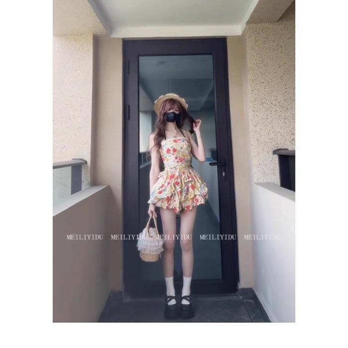 

[With safety pants, shoulder straps can be removed, with non-slip strips] Tube top dress design waist puffy short skirt XL