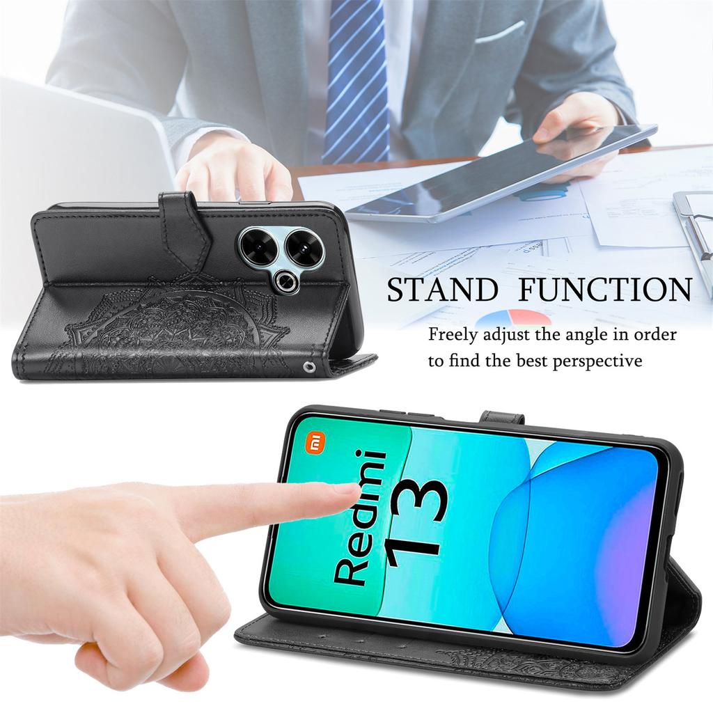 Pro Xiaomi Redmi 13 5G/13 4G Pouzdro Kožený Kryt na Telefon Mandala Reliéfní Design