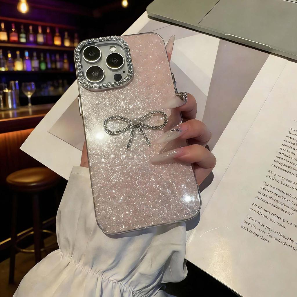Rhinestone Bow Frame Phone Case for iPhone 13/15 Pro Max