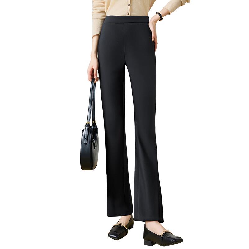 SheEnjoy Women's Black Flare Slit Hem Casual Long Pants T53X019