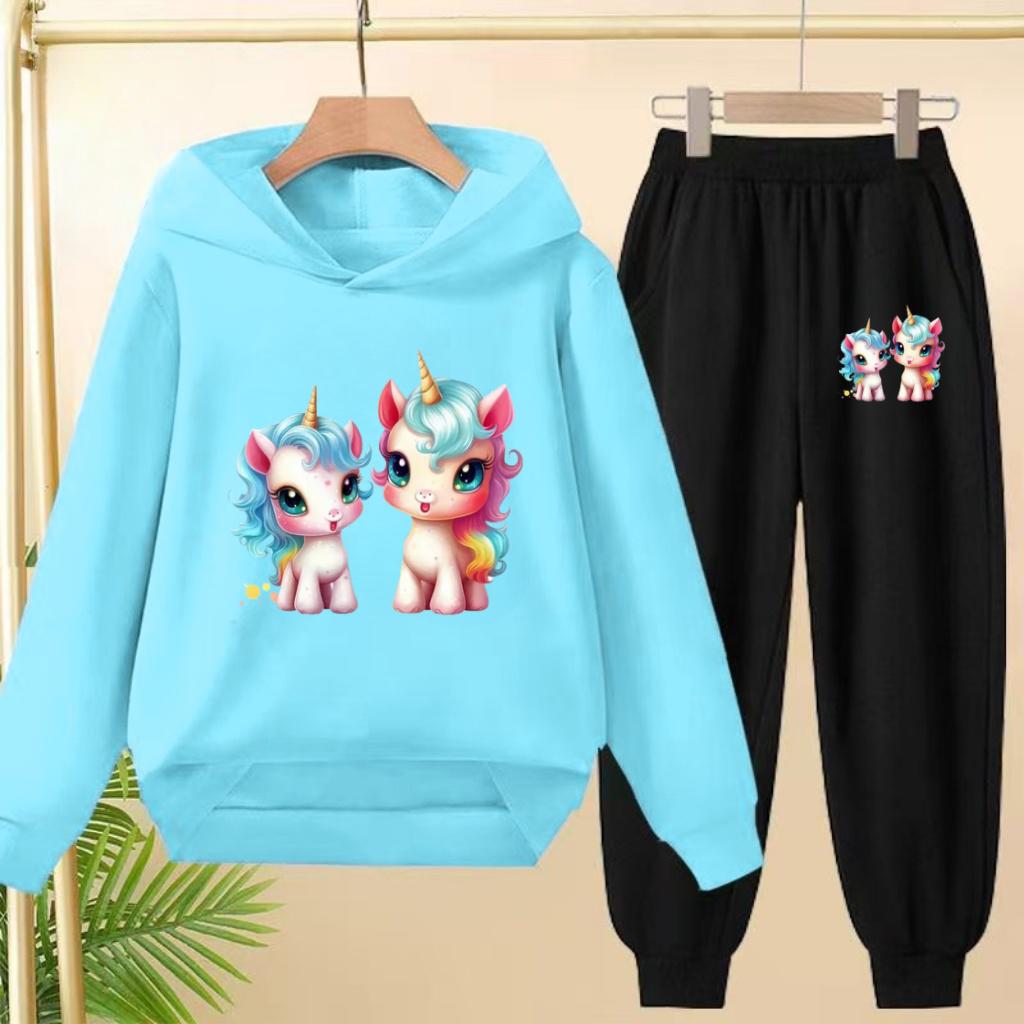 Cute Printed Hooded Sportswear Sets and Casual Sportswear Pants for Autumn and Winter Are Suitable for Boys and Girls Aged 3to12