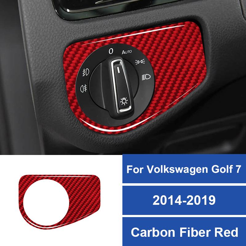 Real Carbon Fiber Car Headlight Switch Panel Decoration Frame Sticker For Volkswagen Golf 7 2014-2019 Car Interior Accessories
