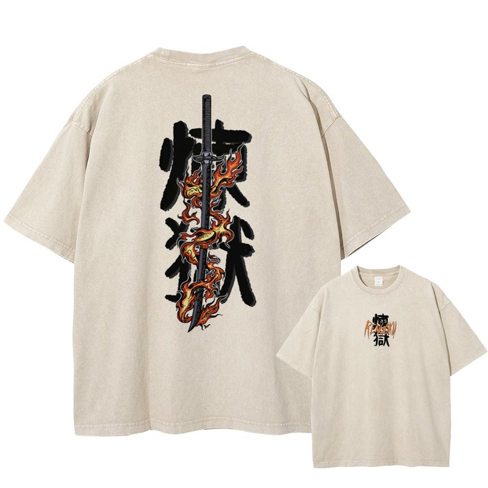 Hot Anime Demon Slayer Kochou Shinobu Graphic Print T Shirt Men Casual Tshirts Washed  T-shirt Harajuku Male Tops
