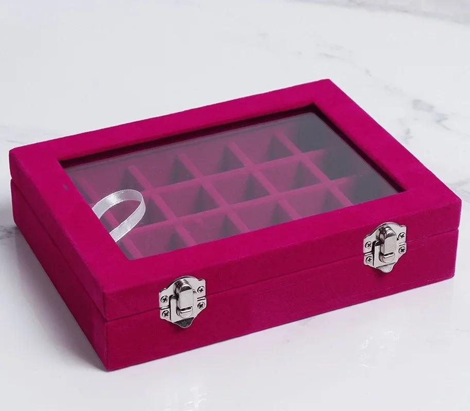 24 Grid Jewelry Storage Box Portable Velvet Ring Jewelry Display Box Tray Cosmetics Storage Box