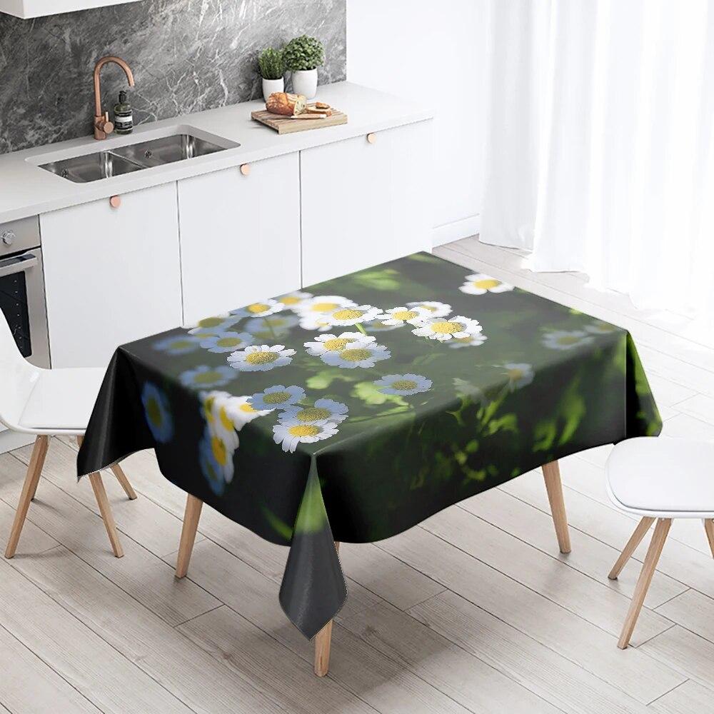 Small Daisy Tablecloth Lily of the Valley  Antifouling and Waterproof Rectangular Kitchen Table Home Decoration