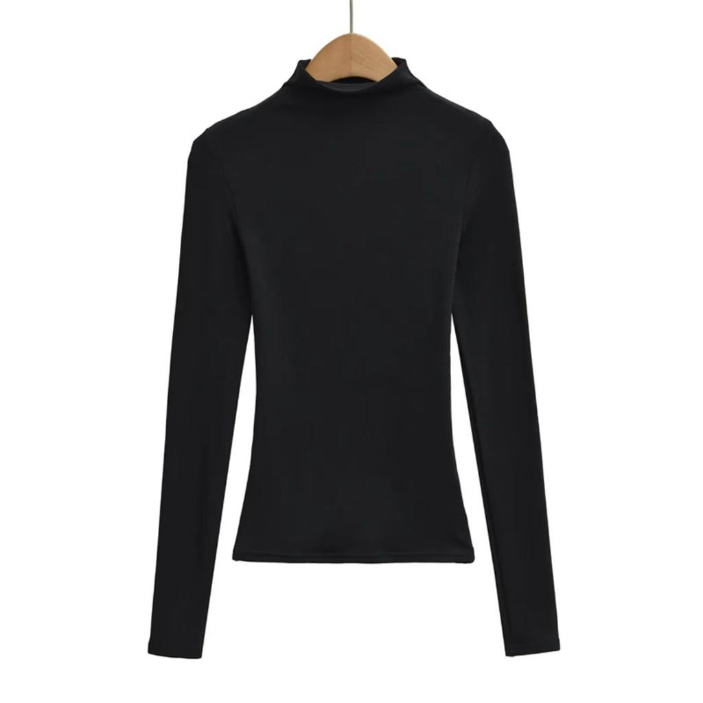 Women's Mock Neck Long Sleeve Slim Fit Top Stretch Solid Color Basic T Shirt