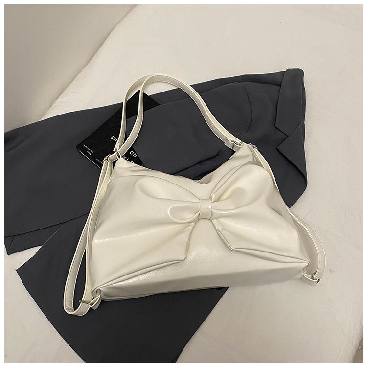 2025 new personalized trend high-end texture big bow tote bag shoulder bag casual solid color double shoulder women's bag