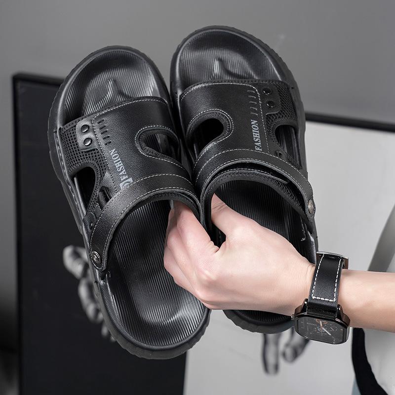 Men's sandals new leather platform dual-purpose slippers trendy versatile soft sole high elastic outer wear summer beach shoes men
