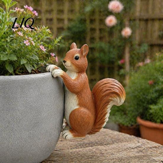 Skurriler Gartenkunst-Pflanzgefäß-Kletterer Eichhörnchen-Statue, Niedliche lebensechte Skulptur, Harz-Dekorativer Balkon-Akzent Klein-Tierfigur für den Rand von Blumentöpfen