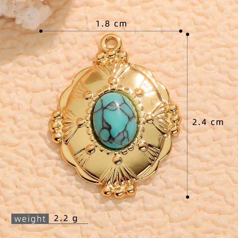 European Retro Turquoise Geometric Oval Pendant - Stainless & Titanium Steel Jewelry for Women