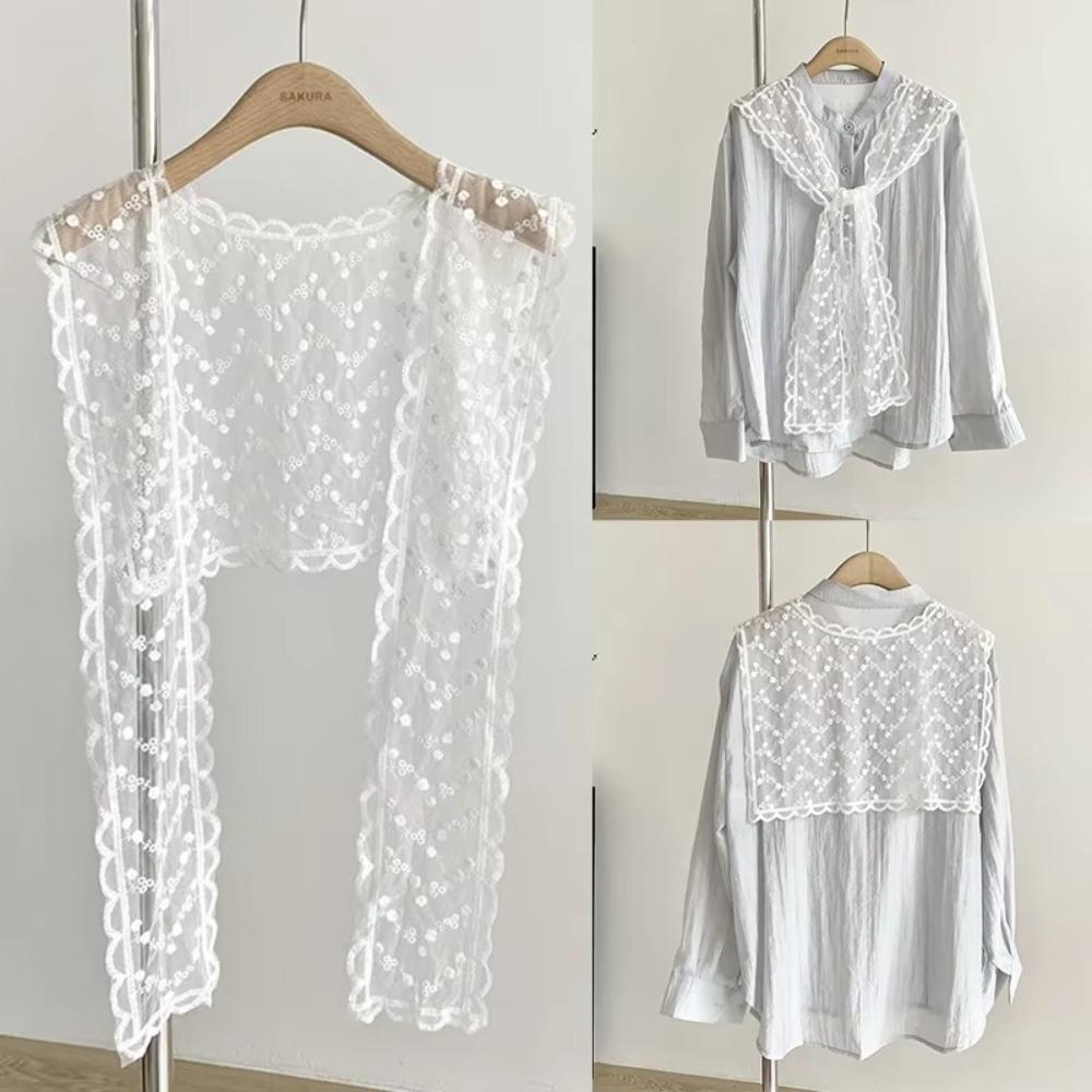 Translucence Lace Neck Guard Scarf Embroidery Flower Protect Neck Scarf Fake Collar Shawl  Female