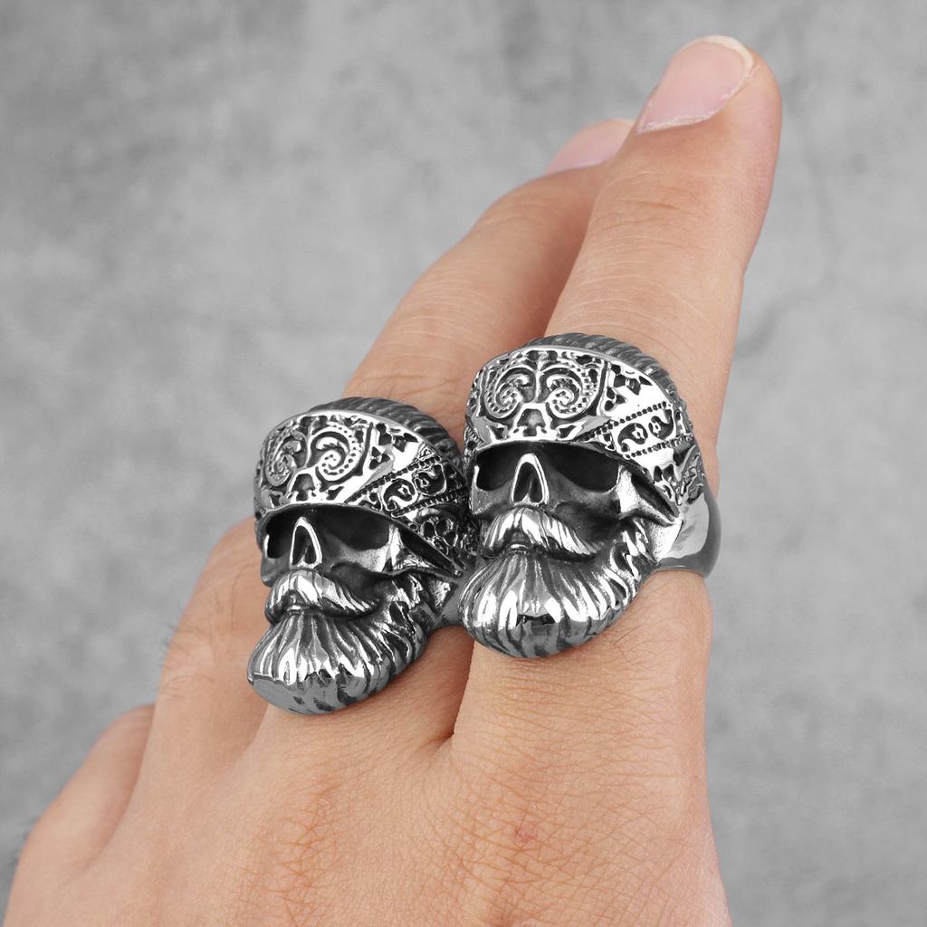 Big Beard Hippie Skull Stainless Steel Mens Rings Punk Hip Hop Cool for Male Boyfriend Biker Jewelry Creativity Gift Wholesale
