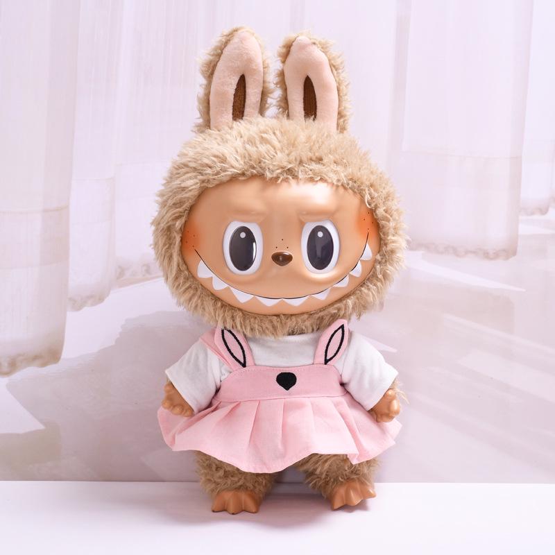 38cm Labubu Plush Doll Casual Outfit Set with Hat (Clothes Only)