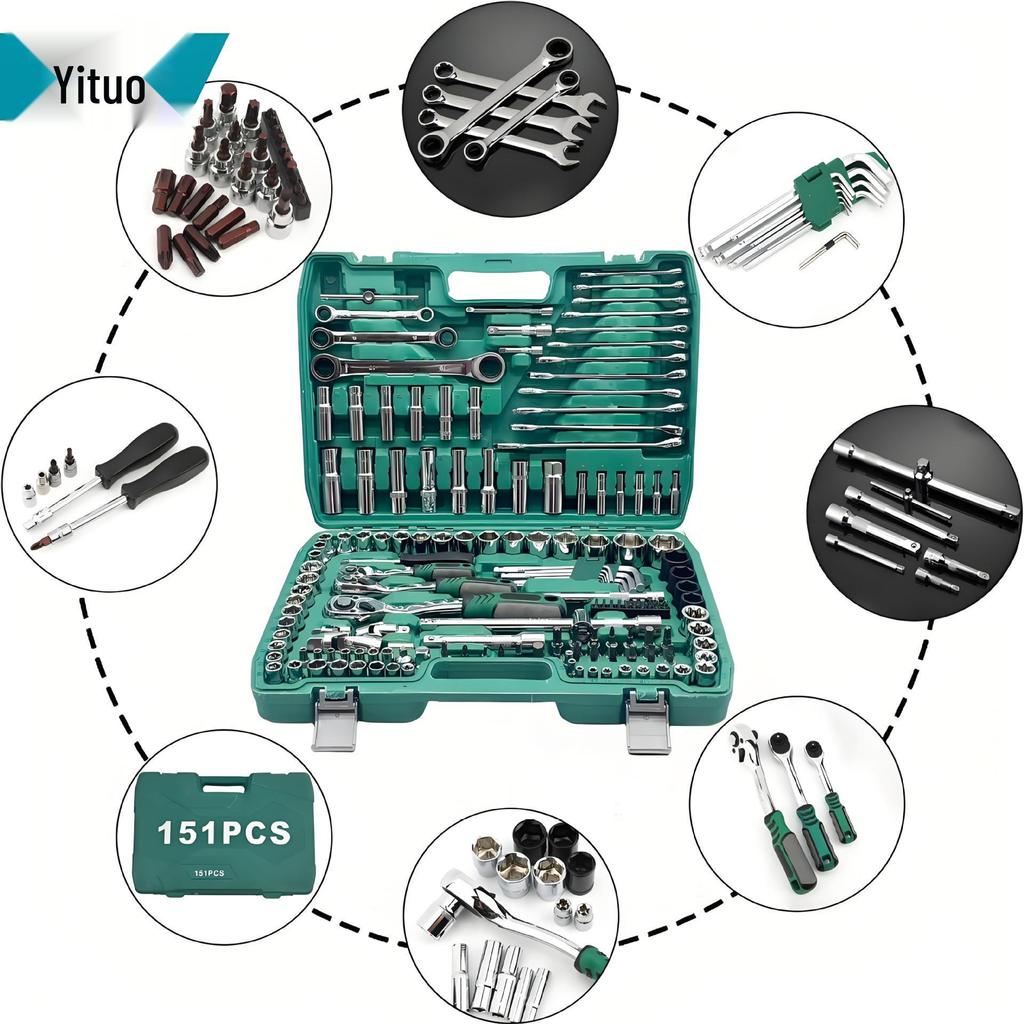 151/172-Piece Ratchet Socket and Wrench Tool Set for Auto Repair