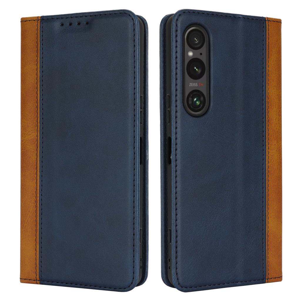 Etui na Sony Xperia 1 VI Tekstura cielęca 3 sloty na karty Skórzane etui na telefon z kolorowymi wstawkami