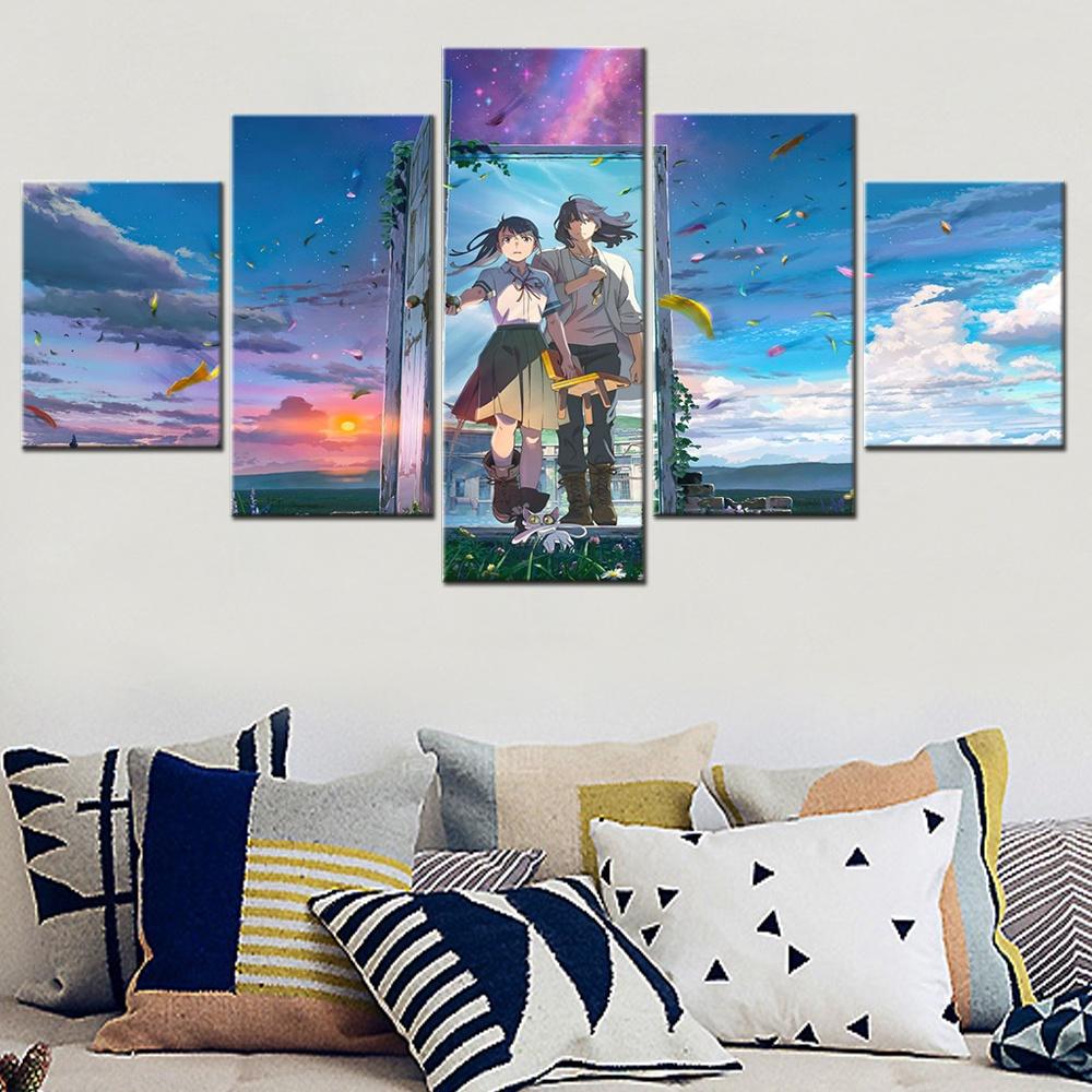 5 Piece Canvas Painting Family Animation Suzume No Tojimari Time Wall Art Modern Pictures  Decorative Framework Child Room Decor