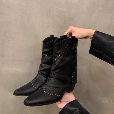 Women's Retro Pointed Toe Western Cowboy Boots - Autumn 2025 Fashion, Slimming Ankle Martin Boots