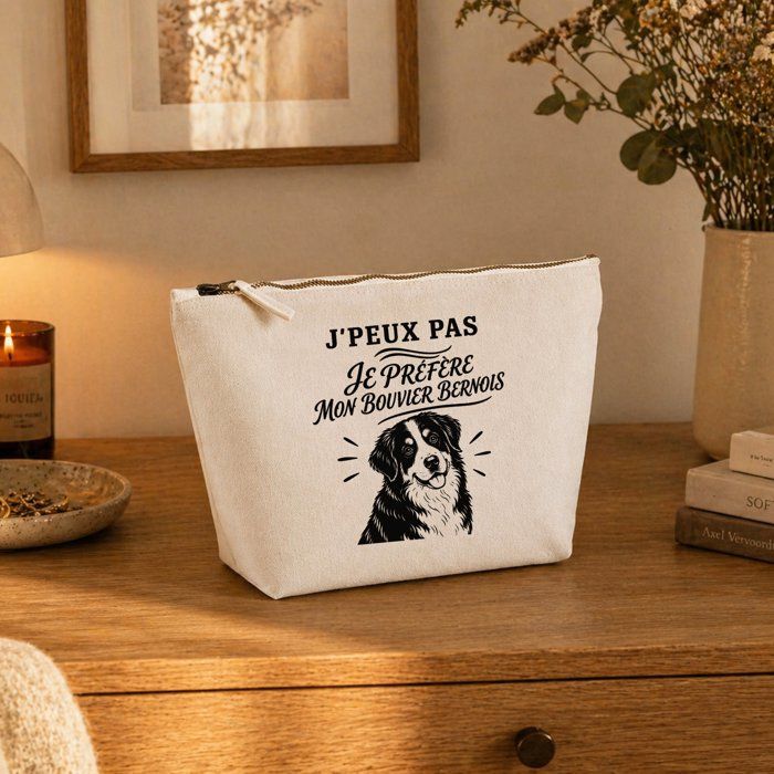Trousse de toilette - PLANETEE - J'peux pas je préfère mon Bouvier Bernois - Beige - 100% coton - 3 L