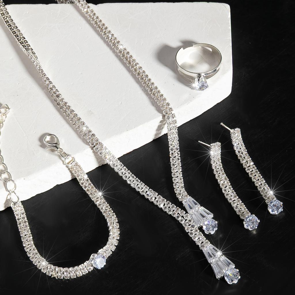Europe, America, Zircon Water Drop Choker Light Luxury Necklace Earrings Bracelet Ring Bridal Wedding Dress Jewelry