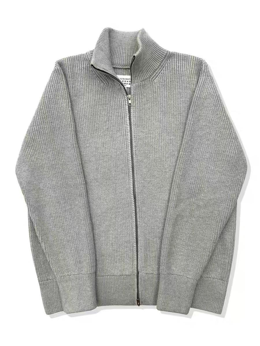 High Neck Double Zipper Thick Knit Cardigan - Warm, Loose Fit for Spring/Autumn XL