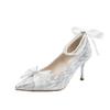 Festive shoes pointed high heels women's wedding shoes 2025 spring new French single shoes bride engagement shoes Xiuhe shoes