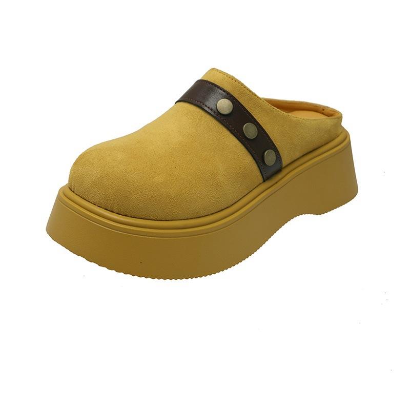 

Casual thick-soled one-pedal Boken slippers women s outerwear spring and summer new retro versatile bag head half slippers 40 жовтий