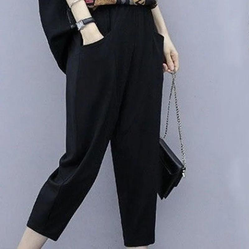 Women's Summer Set: Loose-Fit Casual Short-Sleeve Top + Cropped Pants Plus Size Comfortable Two-Piece Set
