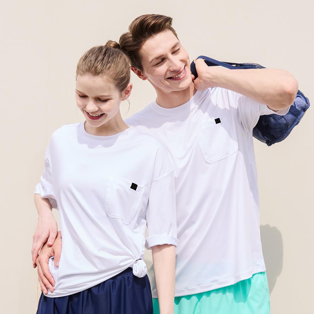 Beijigelleu Unisex Loose Fit Short Sleeve Rash Guard White Bem-X916H