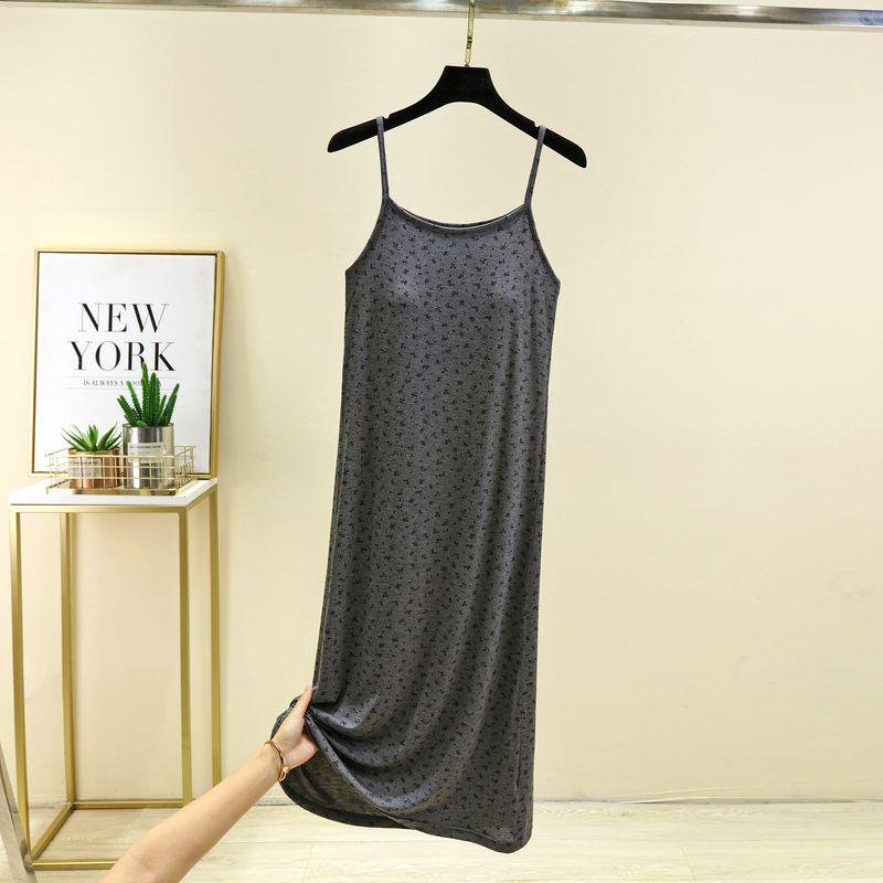 

Новая модальная цветочная юбка на бретелях Женская летняя с круглым вырезом без рукавов Домашнее платье с нагрудными подушечками Ночная сорочка Платье без косточек Dark gray L (recommended 55.00 kg-70.00 kg