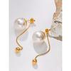 Yhpup Korean Imitation Pearls Chain Long Drop Stainless Steel Earrings Temperament Geometric Fashion Chic Party Jewelry Women