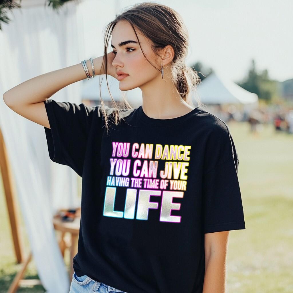Having The Time Of Your Life T-Shirt Mens Womens Tees Top Funky Print Fancy Dress Dancing Queen 70s S