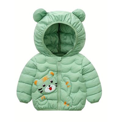[Warme Cartoon-Jacke] Warme Kapuzen-Cartoon-Tiger-Steppjacke für Babys | Kleidung für Kleinkind- und Säuglingsmädchen für Herbst Winter, Gepolsterter Mantel mit Reißverschluss