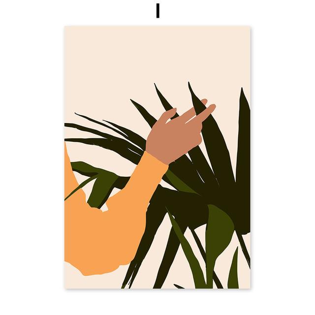 Abstract Girl Monstera Leaf Boho Vintage Nordic Posters And Prints Wall Art Canvas Painting Wall Pictures For Living Room Decor