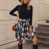 Women's High Waist Plaid Mini Skirt Irregular Asymmetrical Hem Tie Waist Casual Commuter Short Skirt