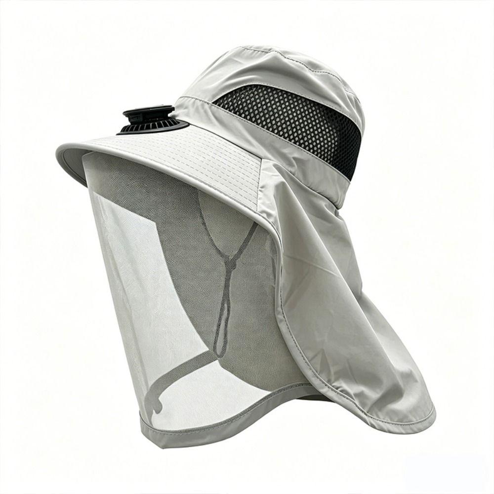 UV Protection Mosquito Head Net Hat With Net Mesh Fishing Bucket Hat Fashion Solar Fan Hat  Camping
