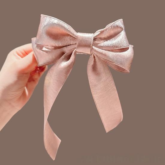 Hairpin French Style Satin Long Ribbon Bow Decor Anti-slip Teeth Back Head Hair Clip Strong Clamping Force Versatile Hair Clip
