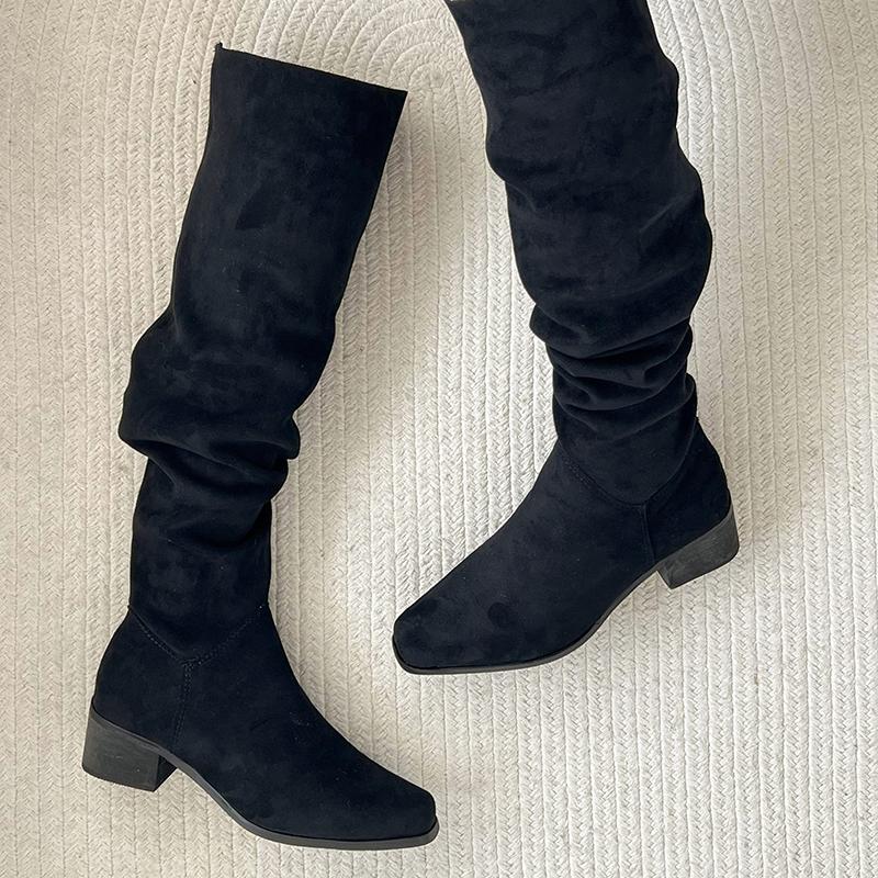 

Winter Pleated Women Mordern Long Boots Street Style Thick Heels Party Female Stretch Slim Knee High Shoes 39