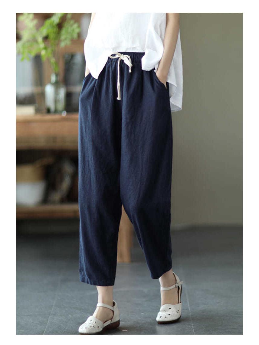 

Женские узкие брюки-каррот из хлопка и льна с эластичной резинкой на талии в стиле ретро - лето 2023 г. M