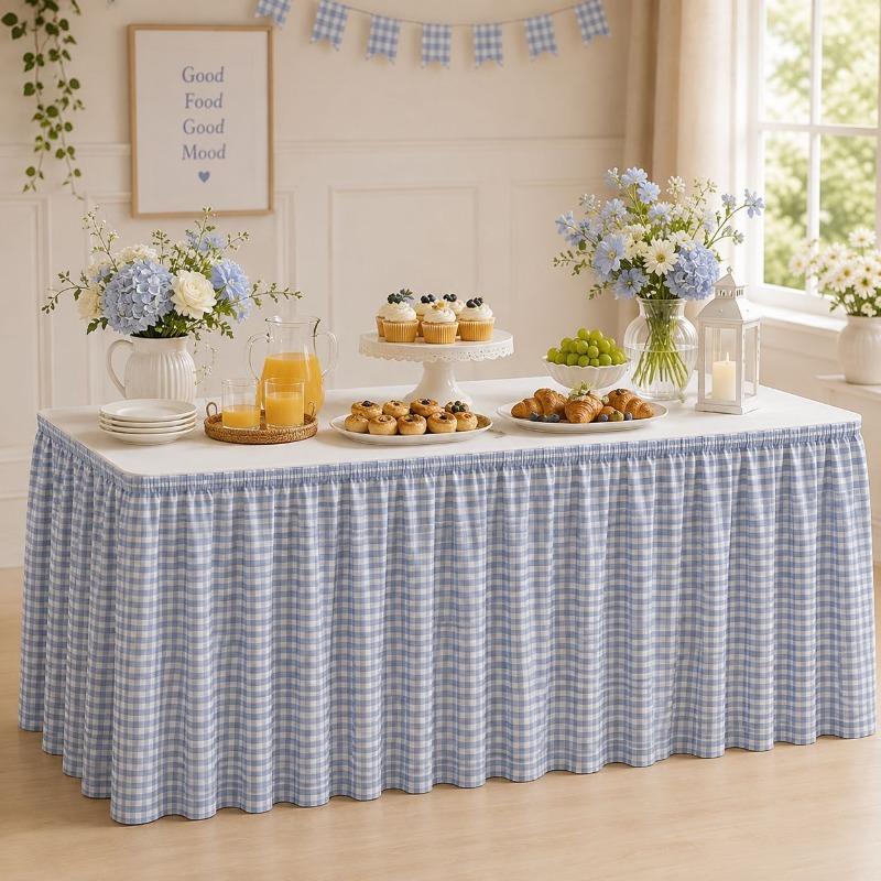 Pastoral Grid Party Decor Table Skirt Home Living Room Dustproof Dining Tables Cafe Dessert Table Background Table Surround
