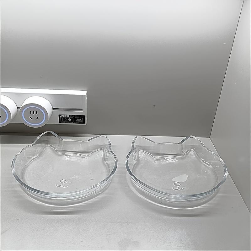Cute Cat Head Plate Home Transparent Tempered Glass Dessert Dish Set Resistant Kitchen Tableware for Fruit Noodle Sushi Gifts