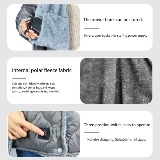 USB Rechargeable Heating Blanket Portable Heated Cape Electric Blanket with 3 Heat Levels 10 H Auto Shut-Off Overheat Protection for Back Neck