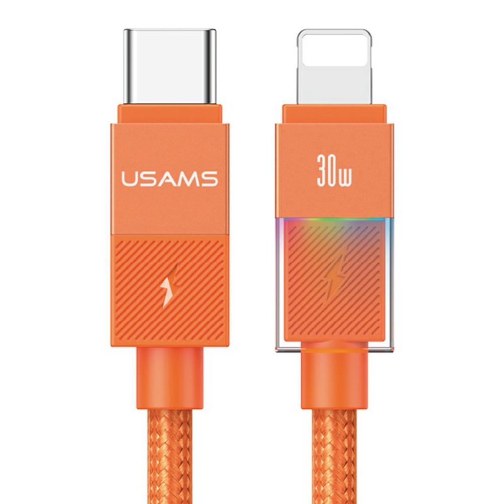 USAMS SJ776 U93 1.2m 30W Fast Charging Braided Cable Type-C to Lightning Data Cord with LED Light