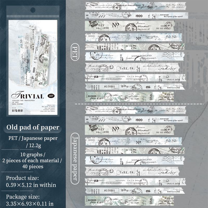 PET Washi Paper Dual Material Long Strip Sticker Bag Art Manuscript Text Pattern Sticker Creative Hand Account DIY Decoration