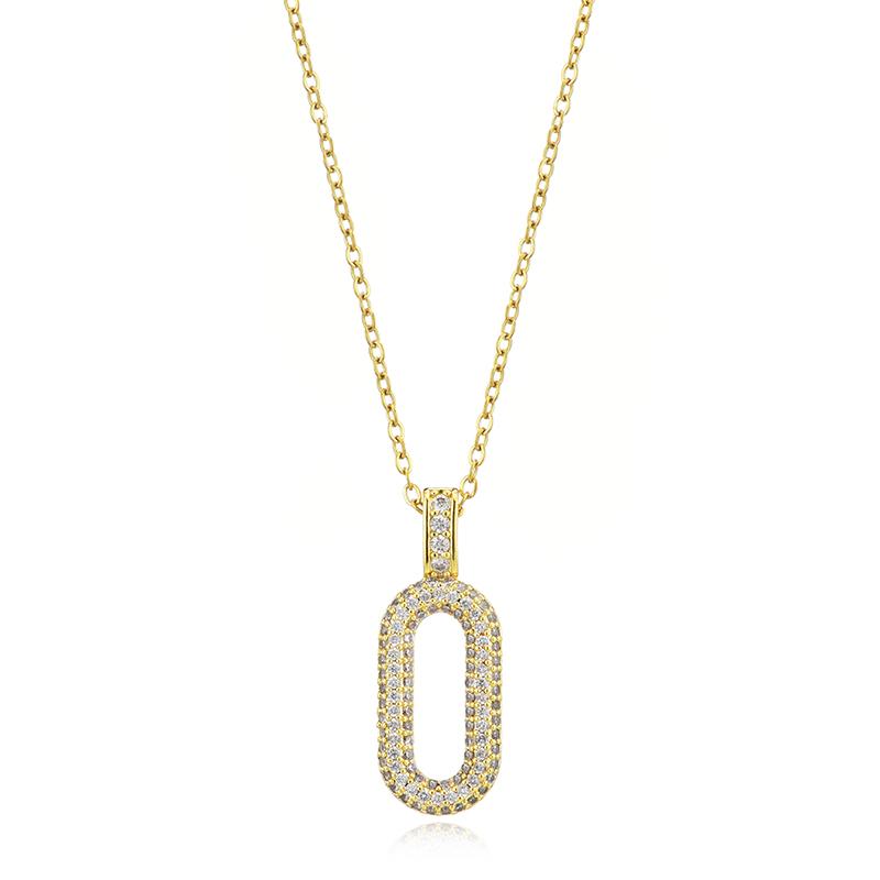 Trendy Oval Rectangle Hoop Zincon Pendant Necklace For Women Stainless Steel Chain Choker Vintage Necklace Female Daily Zircon