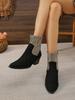 Large size pointed square heel side zipper and wind smoke boots, new autumn and winter medium women's boots
