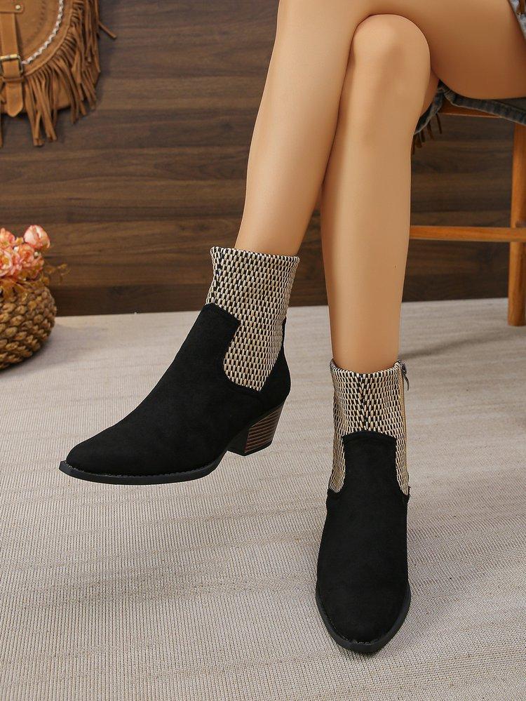 Large size pointed square heel side zipper and wind smoke boots, new autumn and winter medium women's boots