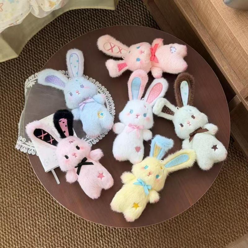 Cute Soft Fluffy Plush Rabbit Keychain With Lovely Bow Decor For Backpack Charms Girls Birthday Gifts