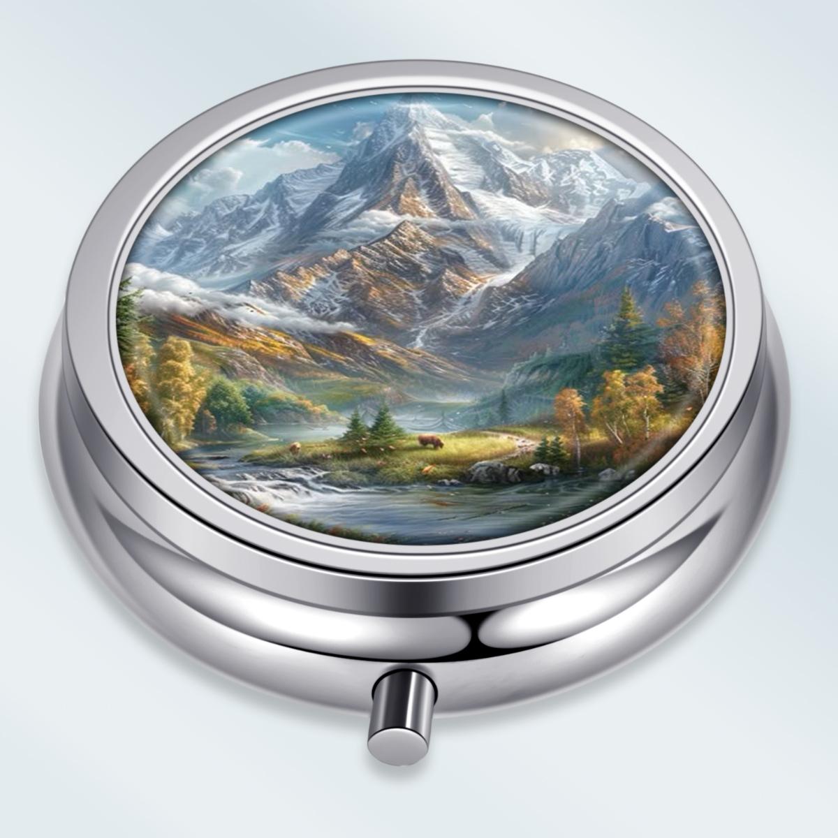 

Portable Pill Box with 3 Compartments, Mini Metal Medicine Organizer Case, Cute Printed Pill Container for Vitamins, Pills, Jewelry, Travel, Daily Use різнокольоровий